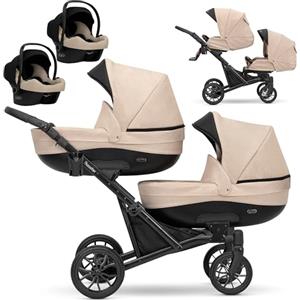 Kunert Un passeggino gemellare 3 in 1 et 2 in 1 navicella carrozzina seggiolino auto KUNERT Booster 3in1 et 2in1 passeggini (crem, 3in1 Cosmo)