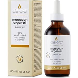Derora Olio di Argan Marocchino | Nutre pelle, capelli e unghie | Antietà | Puro al 100% | Pressato a freddo e non raffinato | Naturale | Antiossidante e ricco di Omega 6 e vitamina E (120ml)
