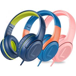 awatrue Cuffie per Bambini con Cavo, Cuffie per Bambini con Microfono, Cuffie On-ear, Limitazione del Volume 85/94 dB, jack da 3,5 mm, Design pieghevole, Sicure e Comode (BluVerde+BluarArancia+Rosa)