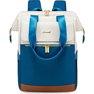 LOVEVOOK Zaino Blu, Zaino Scuola Ragazze con Scomparto per Laptop 15,6 Pollici, Zaino da Viaggio Impermeabile, Borsa da Lavoro per Insegnanti e Viaggi per Scuola Università Ufficio, Beige-Blu