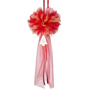 Mareli Coccarda Natalizia Fuoriporta Pon Pon da Appendere Arredo Parete, Porta o Puntale Albero Fiocco Natalizio, Rosso e Oro Decorazione di Natale