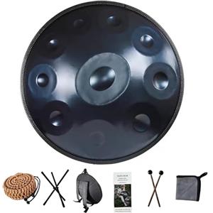 Generico Handpan Armonico Drum Hand Pan 9/10/12 Note Strumento a percussione Professionale Handpan in Acciaio con Borsa da Viaggio Decorazione in Corda e Mazze per Meditazione Yoga Zen (Blu, 10 Notes)