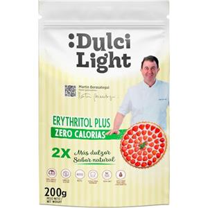 DULCI LIGHT DULCE Y FAVORABLE Dulcilight Eritritolo PLUS 200g Dolcificante Zero Calorie Granulato 100% Naturale | 2X Dolcezza Dello Zucchero Senza Glutine Keto Vegan Non OGM | Senza il Retrogusto di Stevia Nessun Impatto Glicemico