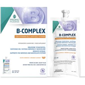 PromoPharma B-Complex - Integratore Energetico in 20 Pouch da 25ml con Vitamine B e Arginina, Gusto Arancia