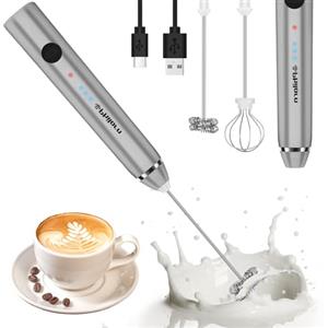 Philorn Montalatte Elettrico Portatile a Doppia Frusta, Milk Frother Ricaricabile Usb a 3 Velocità, Frullino Manuale Per Latte/Cappuccino/Caffè