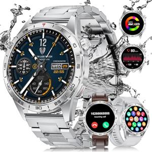 LIGE Smartwatch Uomo con Chiamata e Risposta, 1.43'' AMOLED Schermo Fitness Orologio Uomo, 120+ Modalità Sportive Activity Tracker, Sonno Cardiofrequenzimetro SpO2 per Android iOS, 3 Cinghie