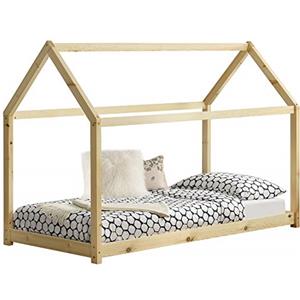 [en.casa] Letto per Cameretta a Forma di Casetta Letto per Bambini Adolescenti Struttura in Legno di Pino in Stile Montessori 70 x 140 cm Naturale