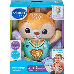 VTech Teddy Orsetto Canterino - Giocattolo Interattivo con 40 Canzoni, Cuoricino Luminoso e Perline Colorate per Bambini 3-18 Mesi