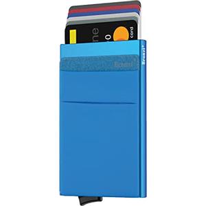 Bronzi Portafoglio Porta badge Uomo Slim - Protezione RFID Porta Carte Credito - Portacarte Mini Portatessere tascabile smart schermato (Blu)