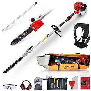 BU-KO 52cc Tagliasiepi a benzina da a lunga portata e sega da potatura con asta di prolunga da 75cm e borsa degli attrezzi per riporli comodamente