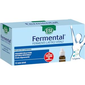 ESI - Fermental Max, Integratore Alimentare con Fermenti Lattici Vitali e Aloe Vera, Favorisce l'Equilibrio della Flora Intestinale, Gusto Yogurt, Senza Glutine e Vegan, 12 Mini Drink