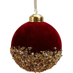 Algado 4 Pezzi Ornamenti di Palline di Natale Rosse, Palline di Schiuma di Paillettes Glitterate Infrangibili da 3 Pollici con Perle, Palline da Appendere All'albero di Natale di Velluto Rosso per(Rosso)