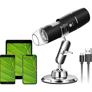 WADEO Microscopio digitale USB, microscopio WiFi portatile ingrandimento 50X-1000X con endoscopio a 8 LED, microscopio digitale portatile per telefono, Android, iOS, Windows