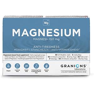 Granions Magnesio 150 mg, Stanchezza, Energia, Funzione Muscolare, Nervosismo, 150 mg di Magnesio, 30 Fiale