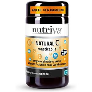 Nutriva Natural C - Integratore Alimentare con Vitamina C da Rosa Canina e Camu Camu, arricchito con Zinco - 60 Compresse Masticabili