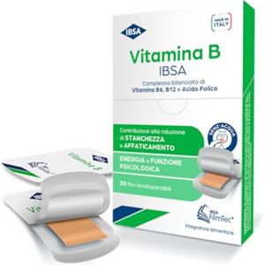 Ibsa Vitamina B IBSA - 30 Film Orodispersibili. Integratore alimentare a base di Vitamine B6, B12 e Acido Folico che contribuiscono a ridurre stanchezza e affaticamento. Gusto arancia