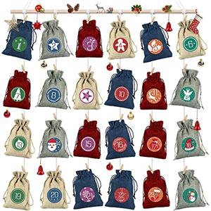 Sprinlot Calendario Dell'avvento da Riempire, 24 Sacchetti Juta Calendario Avvento, Natale Calendario dell'Avvento Borsa, Sacchetto Regalo di Natale, Calendario Avvento Fai da Te