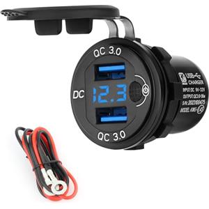 talifoca Presa di corrente per auto da 12V/24V, doppia presa di corrente USB per auto QC3.0 con cavo Display a LED e interruttore per auto