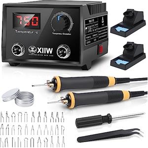 XIIW 100W Macchina per Pirografia Con cavo elettrico 33 Teste di Penna, Kit Pirografia Pirografo Legno con Doppia Penne, 220V Display Digitale Temperatura Regolabile da 0 °C a 750 °C