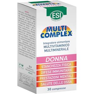 ESI - Multicomplex Donna, Integratore Alimentare Multivitaminico Multiminerali, Contribuisce al Funzionamento del Sistema Immunitario, Contrasta la Stanchezza, Senza Glutine, 30 Compresse