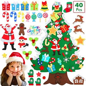FIFlying Albero di Natale in feltro bambini DIY, 100 * 68cm con luci a LED e 40 Ornamenti, da Parete, Porte, finestra, Camera dei bambini, soggiorno, Ufficio, Aula