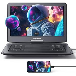 GOnavidio Lettore DVD Portatile da 17,9 con Ampio Schermo da 16, 6 Ore di Batteria Ricaricabile, Supporto Ingresso HDMI, Schermo di Sincronizzazione, Ultima Memoria, Regione Libera, Scheda USB/TF