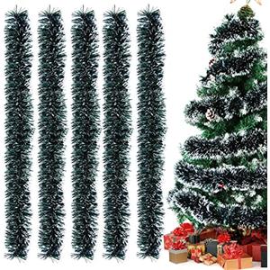 Aurasky Ghirlande di Natale Verde oscuro, 10 M Tinsel Ghirlanda Natalizia, Festoni Natalizi Verde, Ghirlanda Albero di Natale, Ghirlanda di Orpelli di Natale, Decorazioni Albero di Natalizie Verde