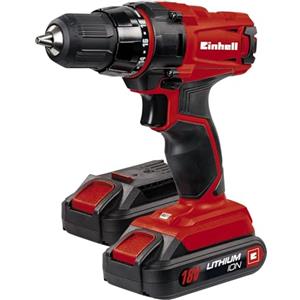 Einhell TC-CD 18-2 Li (2x1,5 Ah) Trapano avvitatore a batteria (2 x 18 V, 1,5 Ah, Li-Ion, tempo ricarica 3-5 h, 2 velocità, vel. 1 giri min. 0-350, vel. 2 giri min. 0-1250, torsione 38 Nm, mandrino 10mm, incl. 2 batteria 1,5 Ah, caricabatterie e valigetta