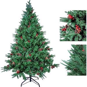 himaly Albero di Natale 210 cm, 900 Rami, con Pigne e Bacche Rosse, Folto, Effetto Realistico, Facile Montaggio, Alberi di Natale Decorazioni Natalizie