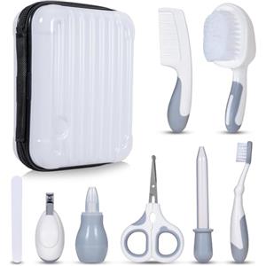 Generic Little Angel - Kit per la cura della cura della scuola materna, con spazzola per capelli, tagliaunghie, termometro, aspiratore nasale, per neonati e bambini, bianco