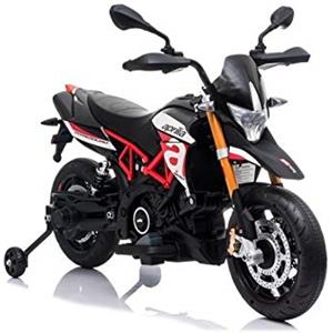 ATAA Moto elettrica per bambini Aprilia Dorsoduro 12V - Licenza ufficiale, 2 motori da 45W, luci LED, ruote EVA, suoni realistici, sedile in pelle - Enduro sportiva 3-6 anni