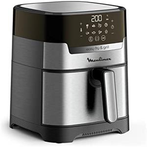 Moulinex Easy Fry & Grill, Friggitrice ad Aria 2 in 1, 4,2 Litri, Acciaio inox, Friggitrice senza Olio con Griglia, Display Digitale Touch, 8 Programmi, 6 Persone, Argento, EZ505D10
