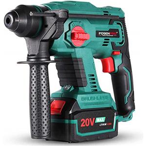POSENPRO Martello Tassellatore SDS Plus a Batteria 20 V, Motore Senza Spazzole, 4 in 1 Funzione, Forza Percussione 1,7 Joule, 4,0 Ah Batteria, Martello Demolitore