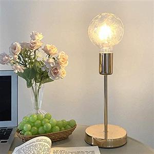 Mengjay Trade Lampada da tavolo, attacco per lampadina E27 non inclusa, interruttore sul cavo, diametro 12cm, abat-jour da comodino piccola in metallo D'oro, luce da lettura vintage