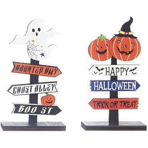 VYIBPDY 2 Pezzi di Ornamento in Legno di Halloween, Decorazione Tavolo Halloween,Decorazioni per Halloween in Legno