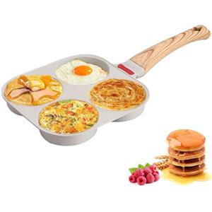 Wenrou Padella Per Uova Fritte, Padella Per Pancake, Padella Per Frittata a 4 Fori, Padella Per Omelette, Padella Pancake Antiaderente, Per Hamburger Uova Fritte, Per Fornello a Gas e Ad Induzione (Bianco)