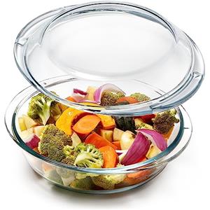 NUTRIUPS Small-1.8 Liter Casseruola in Vetro con Coperchio in Vetro, Forno Rotondo Sicuro in Vetro con Manici