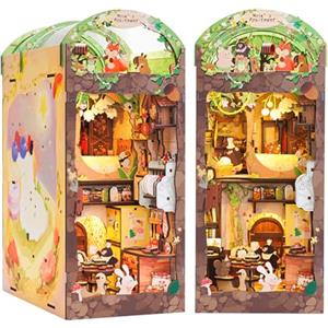 CUTEBEE DIY Book Nook Kit casa delle bambole con copertura antipolvere miniatura diorama booknook kit con luce LED,3D kit di modellazione in legno,da costruire (Mole's Apartment)