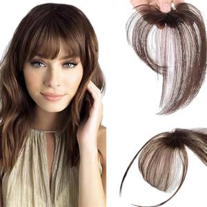 FFWTPY Extension Capelli Veri Clip con Frangia Frontale Estensioni in Air Bangs Fringe Capelli Sintetici Naturale Capelli Senza Cuciture Parrucca per Donne Ragazze (Marrone scuro 2/33#)