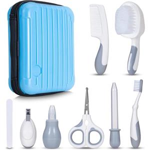 Generic Little Angel - Kit per la cura della cura della scuola materna, con spazzola per capelli, tagliaunghie, termometro, aspiratore nasale, per neonati e bambini, blu