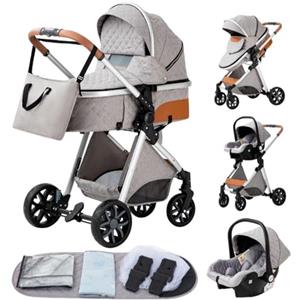 GLOKID Passeggino 3 in 1，Passeggino Canne，Trio，Portatile，Con Seggiolino Accessori，Adattatori universali，4 ruote con ammortizzatori，navicella，grandi ruote (LV9 Grigio argento)