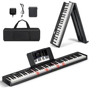 RELAX4LIFE Pianoforte Digitale 88 Tasti Semi-Pesati Pieghevole e Portabile con Custodia, Leggio, Sustain Pedali, Modalità di Insegnamento,MP3/USB/MIDI/Bluetooth, Nero