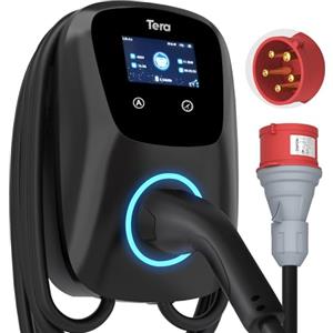 Tera Caricabatterie EV Tipo 2 da 11KW per Uso Domestico, Certificato CE & TüV, Dotato di App/WLAN/Bluetooth, Completo di Cavo di Ricarica da 7 Metri, Spina CEE trifase, Nero
