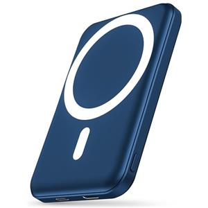 Podoru Powerbank con Mag-safe, 5000mAh Power Bank Magnetico 20W PD Ricarica Rapida Powerbank Wireless con Cavo Type-C/Lighting Caricatore Portatile per iPhone 16/15/14/13/12 Serie (Blu Navy)