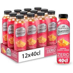 San Benedetto, Succoso Zero alla Arancia, Carota e Limone, 12x400 ml Bevanda Leggera e Dissetante in Acqua Minerale Naturale, Senza Zuccheri, Conservanti Coloranti e Glutine