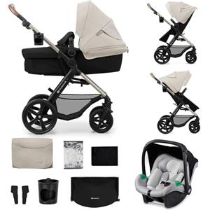 kk Kinderkraft Kinderkraft MOOV2 Trio passeggino neonati 3 in 1 fino 26 kg, con Ovetto I-SIZE 40-75 cm, Carrozzina reversibile fronte mamma e strada, Schienale regolabile, Ruote EVA, Grigio