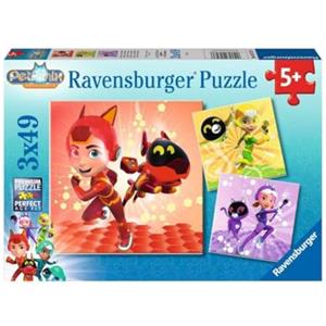 Ravensburger - Puzzle Petronix Defenders, Idea Regalo per Bambini 5+ Anni, Gioco Educativo e Stimolante, 3 Puzzle da 49 Pezzi, 21x21 cm