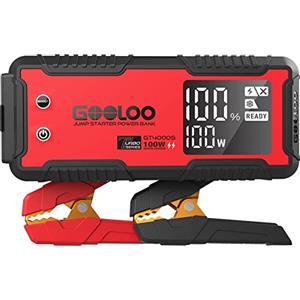 GOOLOO GT4000S Avviatore Batteria Auto, 4000A 100W Ricarica Rapida a 2 Vie Avviatore di Emergenza per Auto/Moto, SuperSafe12V, IP65 Power Bank con cavi jumper per tutti i motori a benzina o diesel 10L