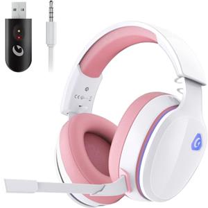 Gvyugke Cuffie Gaming PS5 Rosa, 2,4 GHz Cuffie Gaming per PC, PS4, PS5, Mac, Switch, Wireless Cuffie Bluetooth 5.2, Cuffie con Microfono Staccabile, Audio Stereo, Jack Audio 3.5 mm per Cuffie Gaming Cablate