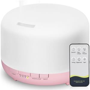 Hianjoo Diffusore di Oli Essenziali 450ml, Diffusore di Aromi Ultrasuoni Umidificatore Diffusore per Aromaterapia Diffusori con 7 LED Colori per SPA,Yoga,Camera da Letto (Rosa)